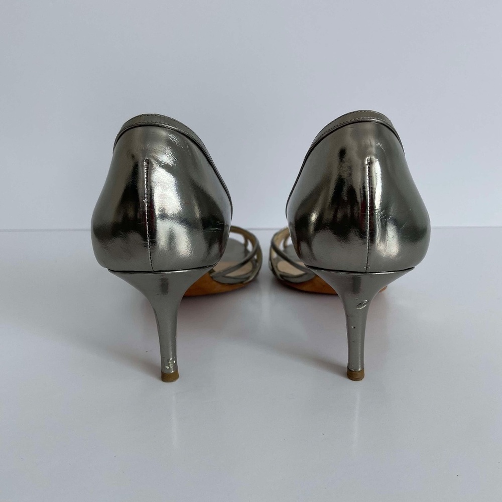 JIMMY CHOO PEWTER SILVER SANDALS KITTEN HEELS OPEN TOE METALLIC VINTAGE FORMAL - Picture 9 of 10